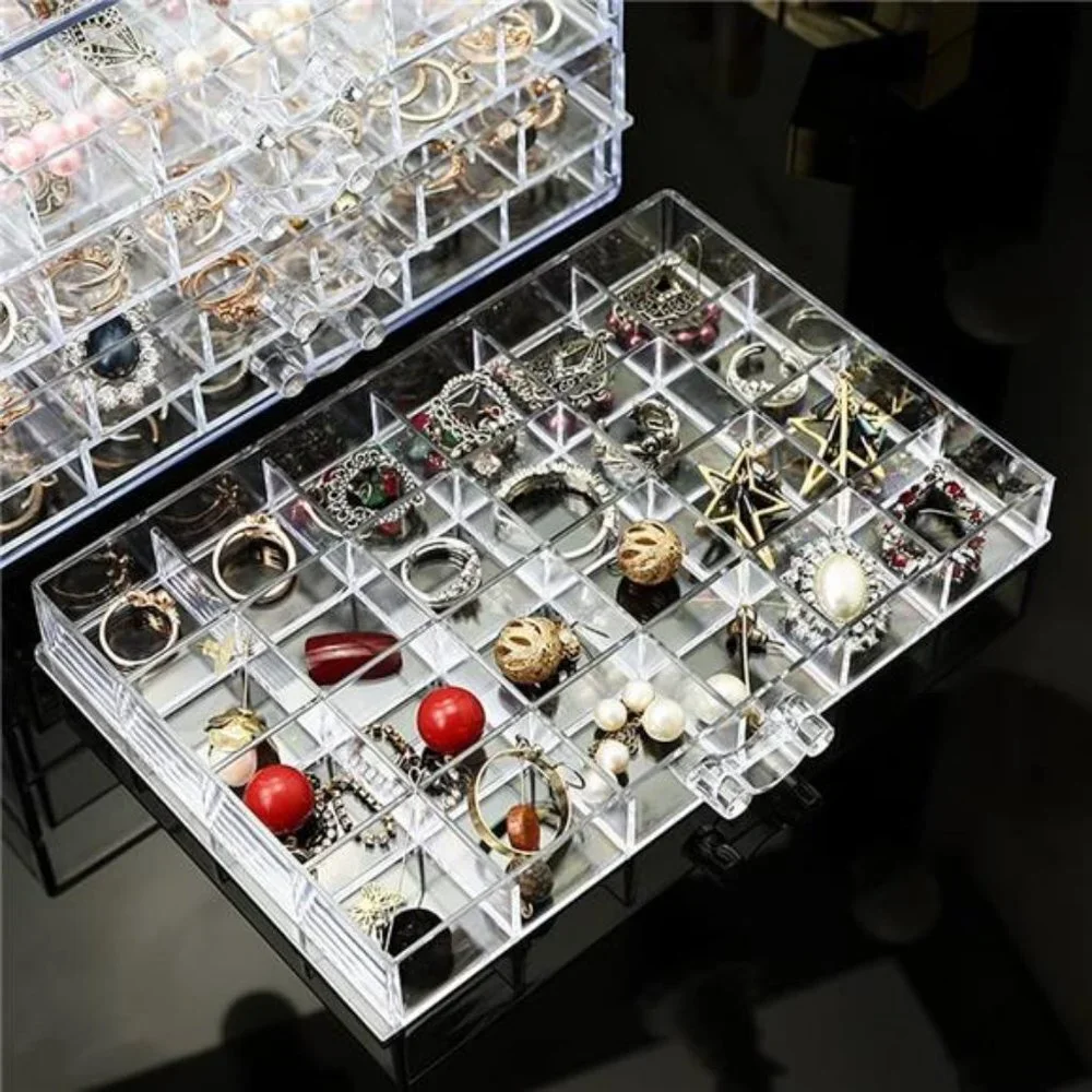 Earring Storage Box Organizer 3 Drawers Acrylic (Clear)